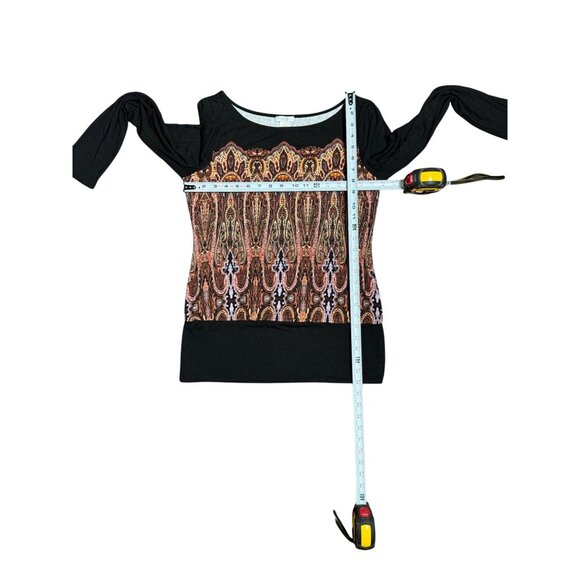Cache Womens Top Blouse Size M Black Brown Blue Gold stones Chains Fairy Boho - Picture 6 of 8